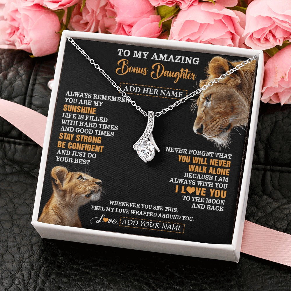 Alluring Beauty Necklace 14K White Gold Finish | 2 | Personalized To My Amazing Bonus Daughter Necklace From Bonus Mom Stepmom Lion It A Big Hug Stepdaughter Birthday Gifts Christmas Custom Gift Box Message Card | https://siriusteestore.