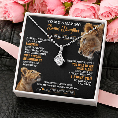 Alluring Beauty Necklace 14K White Gold Finish | 2 | Personalized To My Amazing Bonus Daughter Necklace From Bonus Mom Stepmom Lion It A Big Hug Stepdaughter Birthday Gifts Christmas Custom Gift Box Message Card | https://siriusteestore.