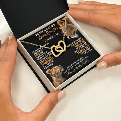 Interlocking Hearts Necklace 18K Yellow Gold Finish | 2 | Personalized To My Amazing Bonus Daughter Necklace From Bonus Mom Stepmom Lion It A Big Hug Stepdaughter Birthday Gifts Christmas Custom Gift Box Message Card | https://siriusteestore.