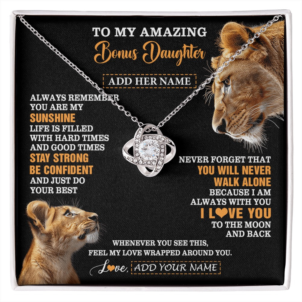 Love Knot Necklace 14K White Gold Finish | 1 | Personalized To My Amazing Bonus Daughter Necklace From Bonus Mom Stepmom Lion It A Big Hug Stepdaughter Birthday Gifts Christmas Custom Gift Box Message Card | https://siriusteestore.