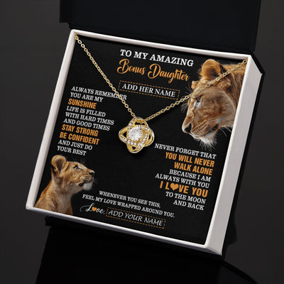 Love Knot Necklace 18K Yellow Gold Finish | 2 | Personalized To My Amazing Bonus Daughter Necklace From Bonus Mom Stepmom Lion It A Big Hug Stepdaughter Birthday Gifts Christmas Custom Gift Box Message Card | https://siriusteestore.