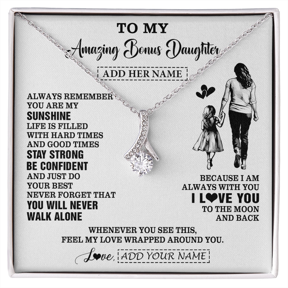 Alluring Beauty Necklace 14K White Gold Finish | 1 | Personalized To My Amazing Bonus Daughter Necklace From Bonus Mom Stepmom Woman It A Big Hug Stepdaughter Birthday Gifts Christmas Custom Gift Box Message Card | https://siriusteestore.