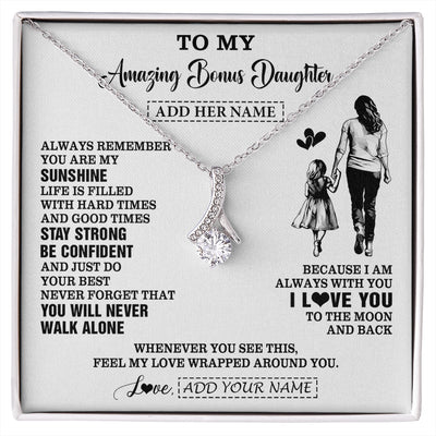 Alluring Beauty Necklace 14K White Gold Finish | 1 | Personalized To My Amazing Bonus Daughter Necklace From Bonus Mom Stepmom Woman It A Big Hug Stepdaughter Birthday Gifts Christmas Custom Gift Box Message Card | https://siriusteestore.