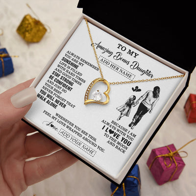 Forever Love Necklace 18K Yellow Gold Finish | 2 | Personalized To My Amazing Bonus Daughter Necklace From Bonus Mom Stepmom Woman It A Big Hug Stepdaughter Birthday Gifts Christmas Custom Gift Box Message Card | https://siriusteestore.