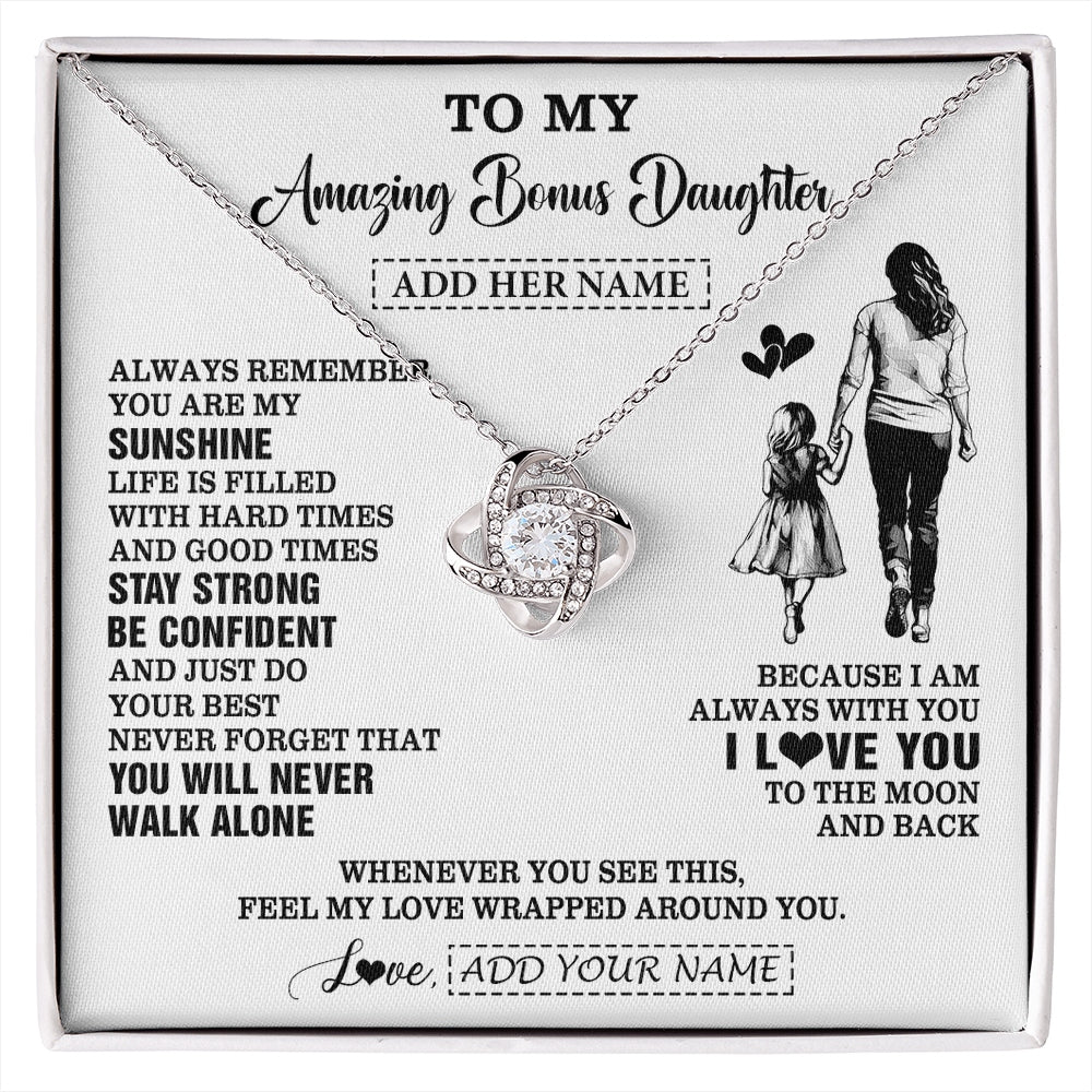 Love Knot Necklace 14K White Gold Finish | 1 | Personalized To My Amazing Bonus Daughter Necklace From Bonus Mom Stepmom Woman It A Big Hug Stepdaughter Birthday Gifts Christmas Custom Gift Box Message Card | https://siriusteestore.