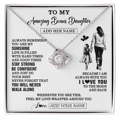 Love Knot Necklace 14K White Gold Finish | 1 | Personalized To My Amazing Bonus Daughter Necklace From Bonus Mom Stepmom Woman It A Big Hug Stepdaughter Birthday Gifts Christmas Custom Gift Box Message Card | https://siriusteestore.