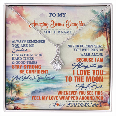 Alluring Beauty Necklace 14K White Gold Finish | 1 | Personalized To My Amazing Bonus Daughter Necklace From Stepmom Stepdad Beach It A Big Hug Stepdaughter Birthday Gifts Christmas Custom Gift Box Message Card Shirt & Hoodie | https://siriusteestore.