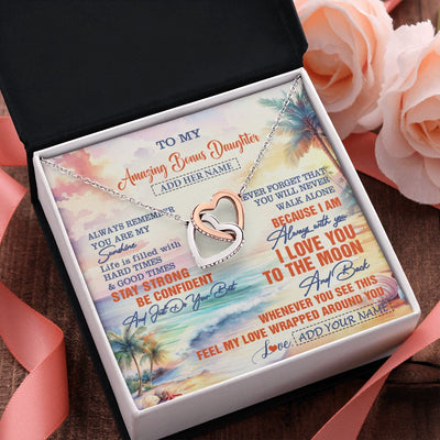 Interlocking Hearts Necklace Stainless Steel & Rose Gold Finish | 2 | Personalized To My Amazing Bonus Daughter Necklace From Stepmom Stepdad Beach It A Big Hug Stepdaughter Birthday Gifts Christmas Custom Gift Box Message Card Shirt & Hoodie | https://siriusteestore.