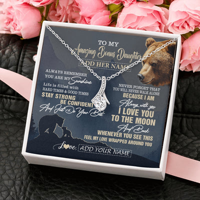 Alluring Beauty Necklace 14K White Gold Finish | 2 | Personalized To My Amazing Bonus Daughter Necklace From Stepmom Stepdad Bear It A Big Hug Stepdaughter Birthday Gifts Christmas Custom Gift Box Message Card | https://siriusteestore.