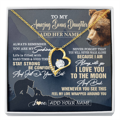 Forever Love Necklace 18K Yellow Gold Finish | 1 | Personalized To My Amazing Bonus Daughter Necklace From Stepmom Stepdad Bear It A Big Hug Stepdaughter Birthday Gifts Christmas Custom Gift Box Message Card | https://siriusteestore.