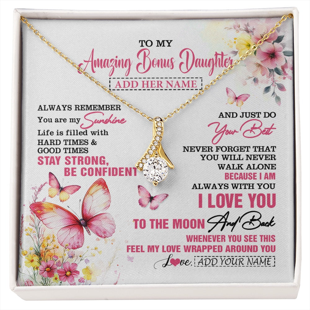 Alluring Beauty Necklace 18K Yellow Gold Finish | 1 | Personalized To My Amazing Bonus Daughter Necklace From Stepmom Stepdad Butterfly It A Big Hug Stepdaughter Birthday Gifts Christmas Gift Box Message Card | https://siriusteestore.