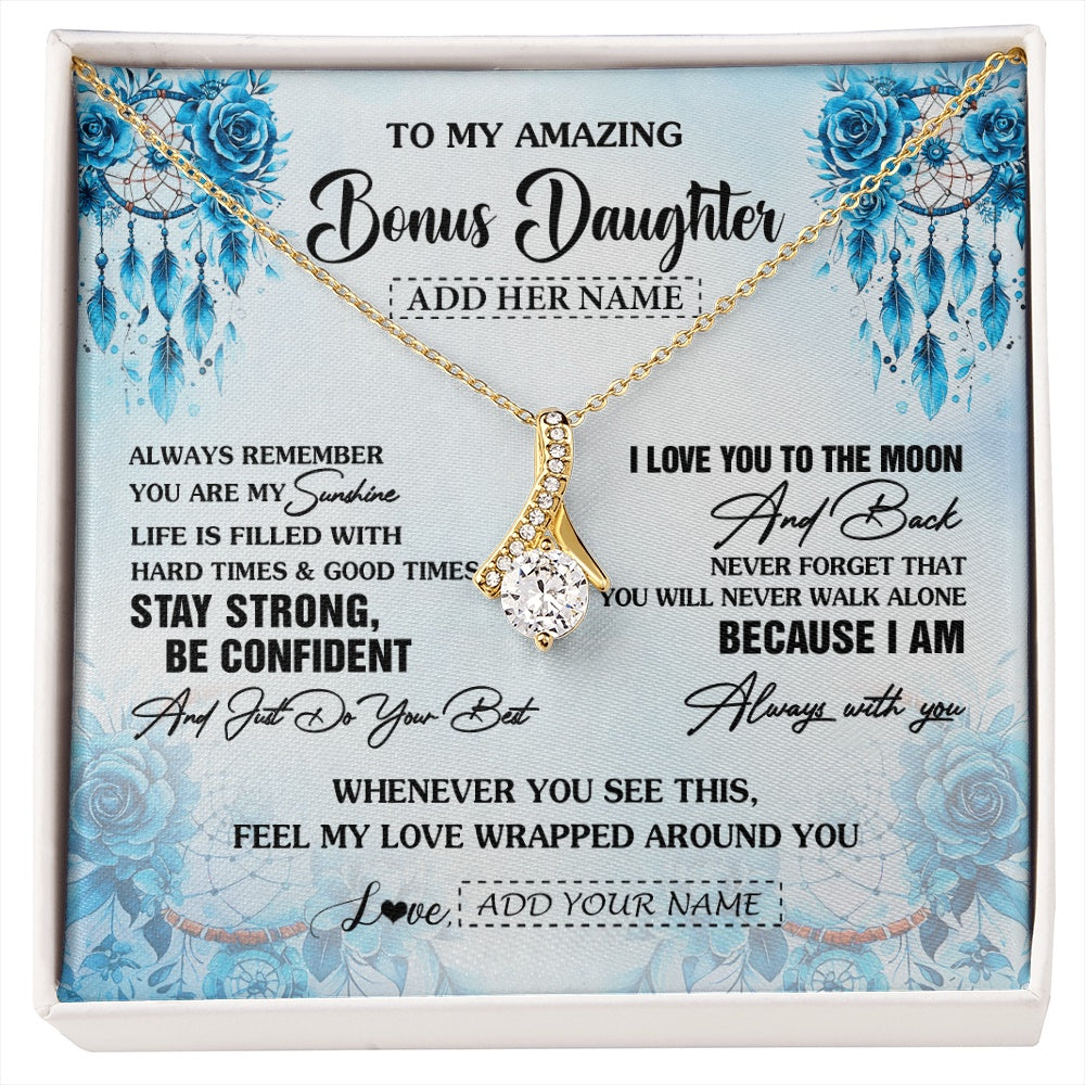 Alluring Beauty Necklace 18K Yellow Gold Finish | 1 | Personalized To My Amazing Bonus Daughter Necklace From Stepmom Stepdad Dream Catcher It A Big Hug Stepdaughter Birthday Gifts Christmas Gift Box Message Card | https://siriusteestore.