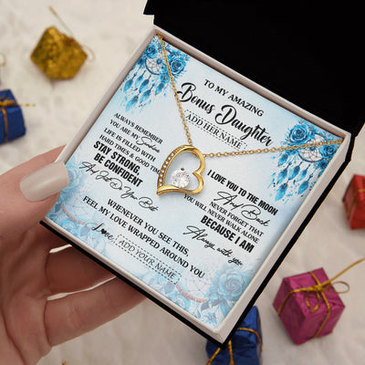 Forever Love Necklace 18K Yellow Gold Finish | 2 | Personalized To My Amazing Bonus Daughter Necklace From Stepmom Stepdad Dream Catcher It A Big Hug Stepdaughter Birthday Gifts Christmas Gift Box Message Card | https://siriusteestore.