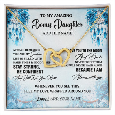 Interlocking Hearts Necklace 18K Yellow Gold Finish | 1 | Personalized To My Amazing Bonus Daughter Necklace From Stepmom Stepdad Dream Catcher It A Big Hug Stepdaughter Birthday Gifts Christmas Gift Box Message Card | https://siriusteestore.