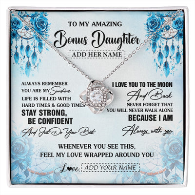Love Knot Necklace 14K White Gold Finish | 1 | Personalized To My Amazing Bonus Daughter Necklace From Stepmom Stepdad Dream Catcher It A Big Hug Stepdaughter Birthday Gifts Christmas Gift Box Message Card | https://siriusteestore.