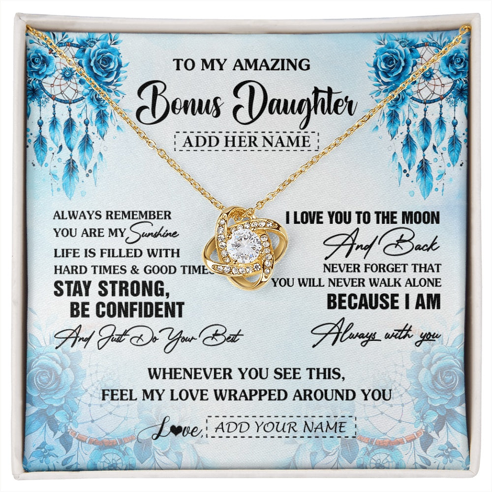 Love Knot Necklace 18K Yellow Gold Finish | 1 | Personalized To My Amazing Bonus Daughter Necklace From Stepmom Stepdad Dream Catcher It A Big Hug Stepdaughter Birthday Gifts Christmas Gift Box Message Card | https://siriusteestore.