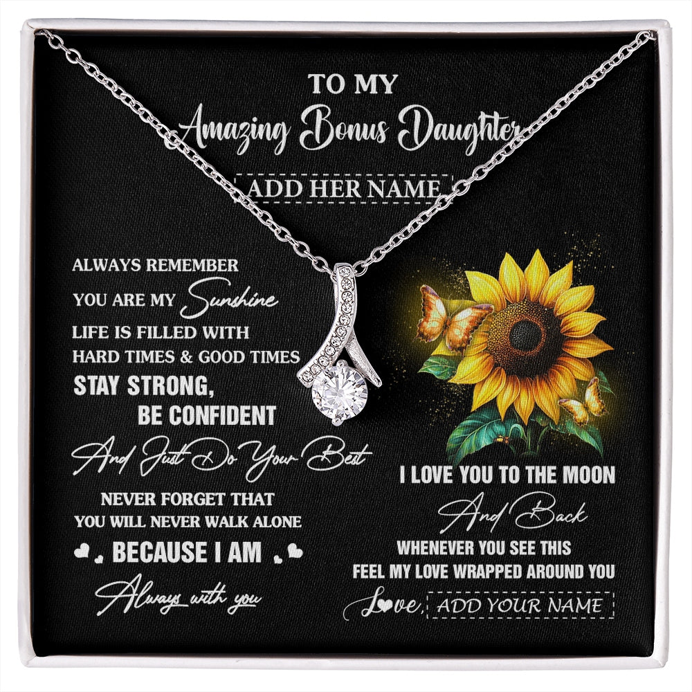 Alluring Beauty Necklace 14K White Gold Finish | 1 | Personalized To My Amazing Bonus Daughter Necklace From Stepmom Stepdad Sunflower It A Big Hug Stepdaughter Birthday Gifts Christmas Gift Box Message Card | https://siriusteestore.