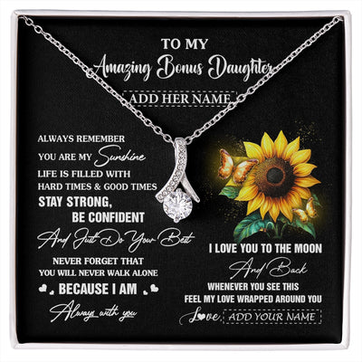 Alluring Beauty Necklace 14K White Gold Finish | 1 | Personalized To My Amazing Bonus Daughter Necklace From Stepmom Stepdad Sunflower It A Big Hug Stepdaughter Birthday Gifts Christmas Gift Box Message Card | https://siriusteestore.