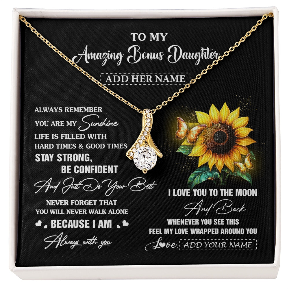 Alluring Beauty Necklace 18K Yellow Gold Finish | 1 | Personalized To My Amazing Bonus Daughter Necklace From Stepmom Stepdad Sunflower It A Big Hug Stepdaughter Birthday Gifts Christmas Gift Box Message Card | https://siriusteestore.