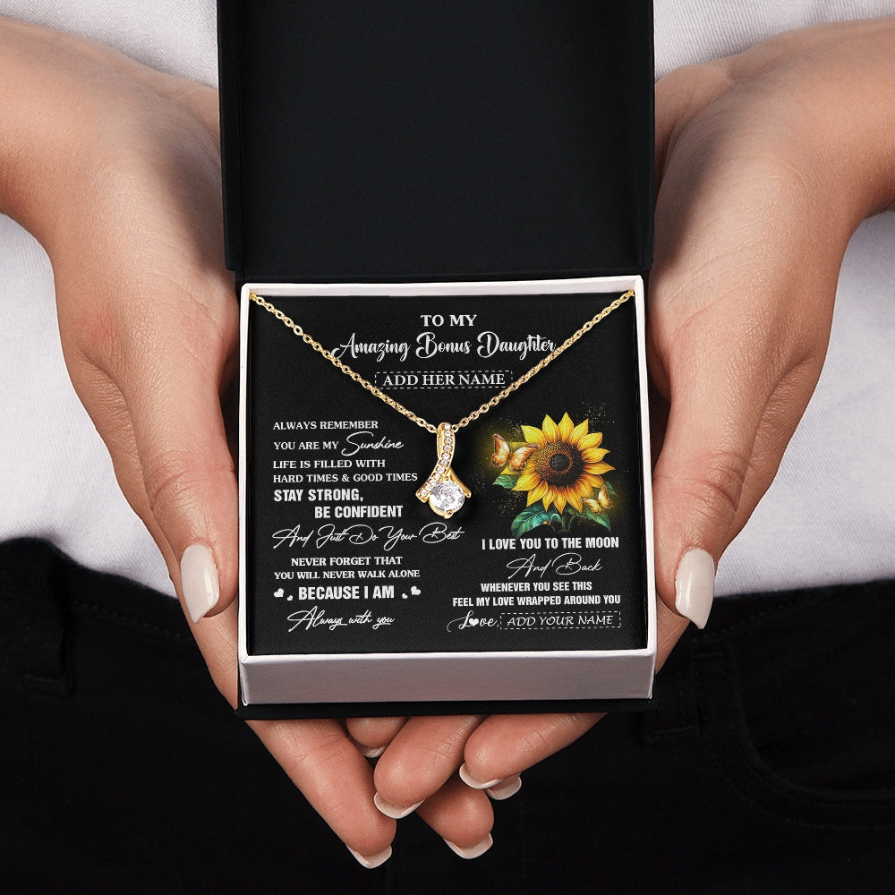 Alluring Beauty Necklace 18K Yellow Gold Finish | 2 | Personalized To My Amazing Bonus Daughter Necklace From Stepmom Stepdad Sunflower It A Big Hug Stepdaughter Birthday Gifts Christmas Gift Box Message Card | https://siriusteestore.