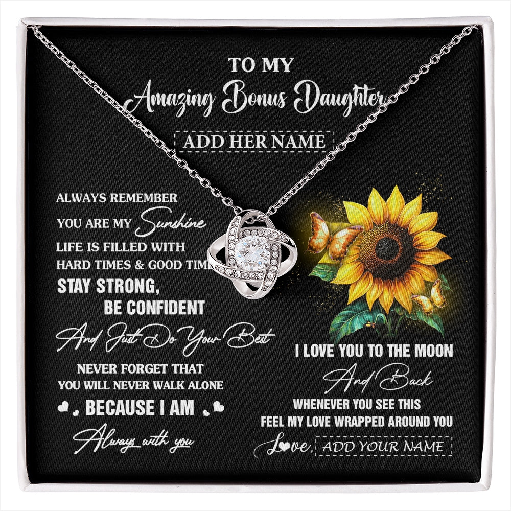 Love Knot Necklace 14K White Gold Finish | 1 | Personalized To My Amazing Bonus Daughter Necklace From Stepmom Stepdad Sunflower It A Big Hug Stepdaughter Birthday Gifts Christmas Gift Box Message Card | https://siriusteestore.