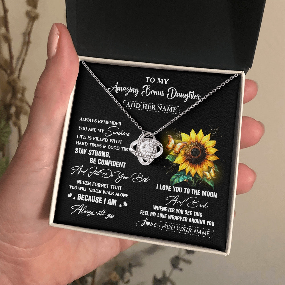 Love Knot Necklace 14K White Gold Finish | 2 | Personalized To My Amazing Bonus Daughter Necklace From Stepmom Stepdad Sunflower It A Big Hug Stepdaughter Birthday Gifts Christmas Gift Box Message Card | https://siriusteestore.
