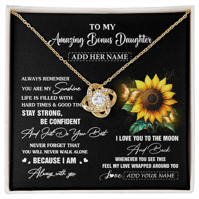 Love Knot Necklace 18K Yellow Gold Finish | 1 | Personalized To My Amazing Bonus Daughter Necklace From Stepmom Stepdad Sunflower It A Big Hug Stepdaughter Birthday Gifts Christmas Gift Box Message Card | https://siriusteestore.