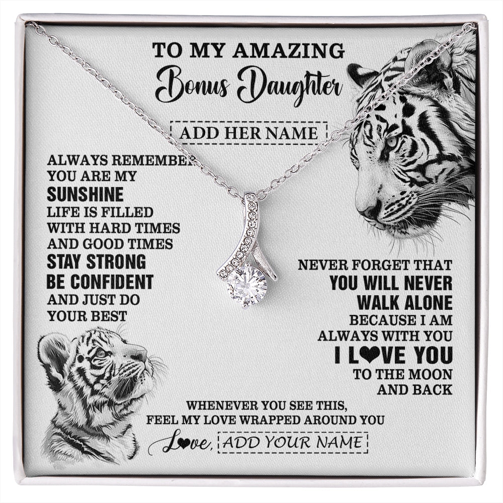 Alluring Beauty Necklace 14K White Gold Finish | 1 | Personalized To My Amazing Bonus Daughter Necklace From Stepmom Stepdad White Tiger It A Big Hug Stepdaughter Birthday Gifts Christmas Gift Box Message Card | https://siriusteestore.