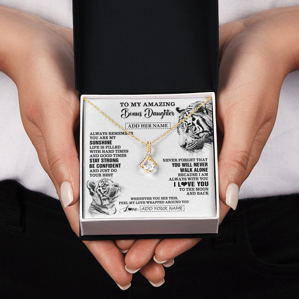 Alluring Beauty Necklace 18K Yellow Gold Finish | 2 | Personalized To My Amazing Bonus Daughter Necklace From Stepmom Stepdad White Tiger It A Big Hug Stepdaughter Birthday Gifts Christmas Gift Box Message Card | https://siriusteestore.