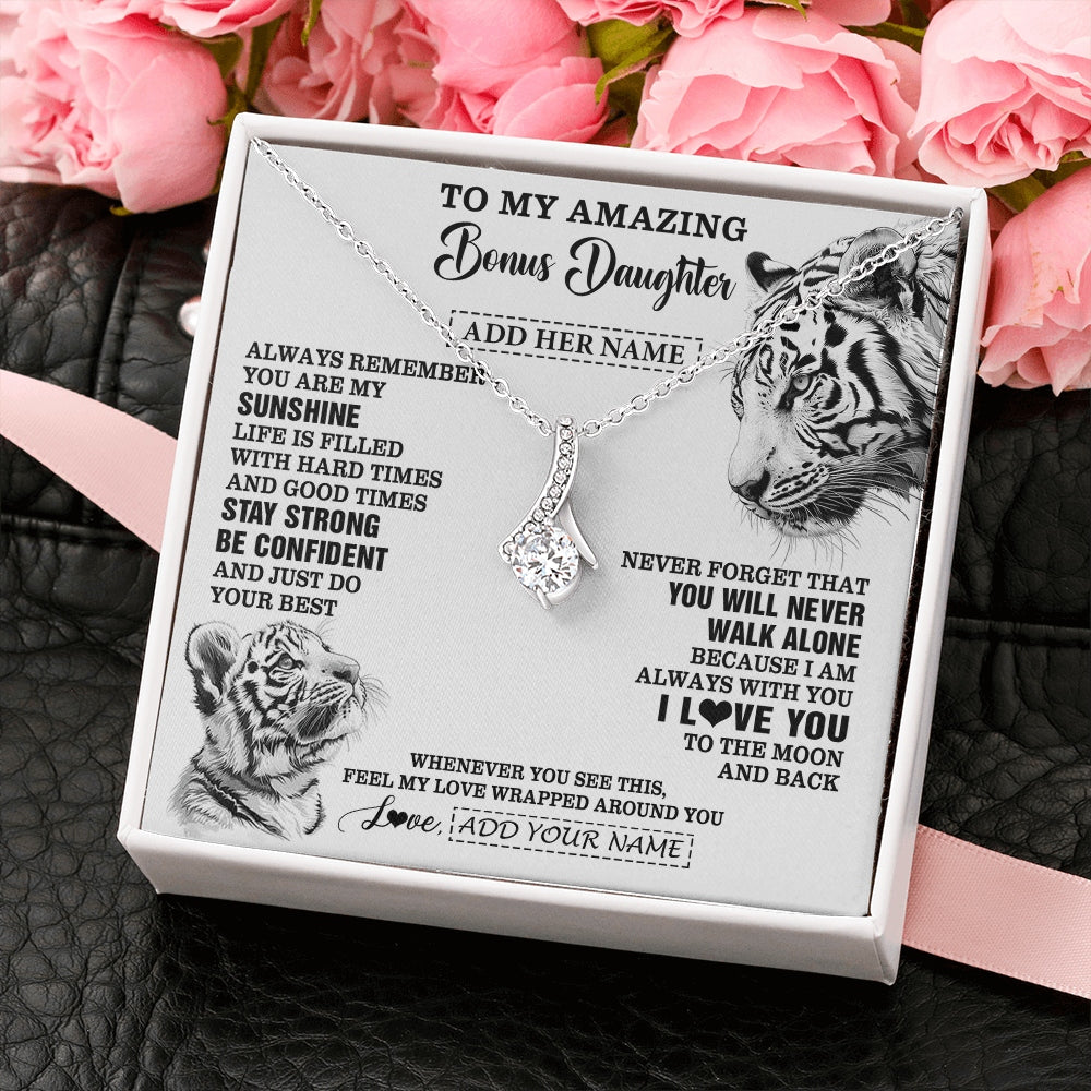 Alluring Beauty Necklace 14K White Gold Finish | 2 | Personalized To My Amazing Bonus Daughter Necklace From Stepmom Stepdad White Tiger It A Big Hug Stepdaughter Birthday Gifts Christmas Gift Box Message Card | https://siriusteestore.