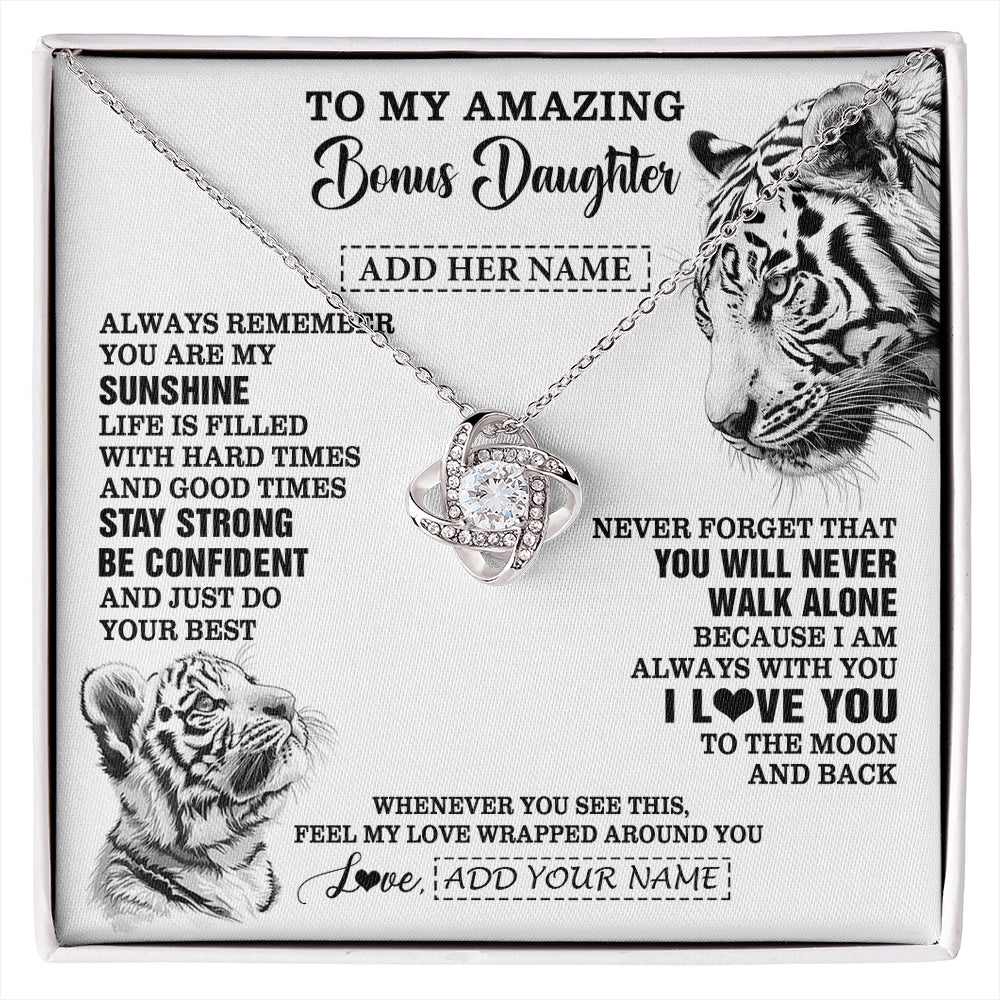 Love Knot Necklace 14K White Gold Finish | 1 | Personalized To My Amazing Bonus Daughter Necklace From Stepmom Stepdad White Tiger It A Big Hug Stepdaughter Birthday Gifts Christmas Gift Box Message Card | https://siriusteestore.