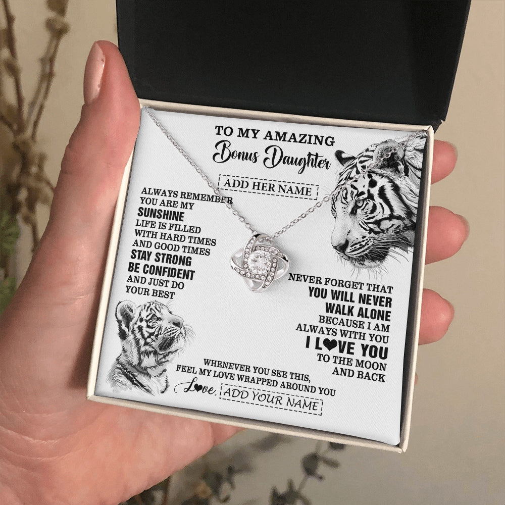 Love Knot Necklace 14K White Gold Finish | 2 | Personalized To My Amazing Bonus Daughter Necklace From Stepmom Stepdad White Tiger It A Big Hug Stepdaughter Birthday Gifts Christmas Gift Box Message Card | https://siriusteestore.