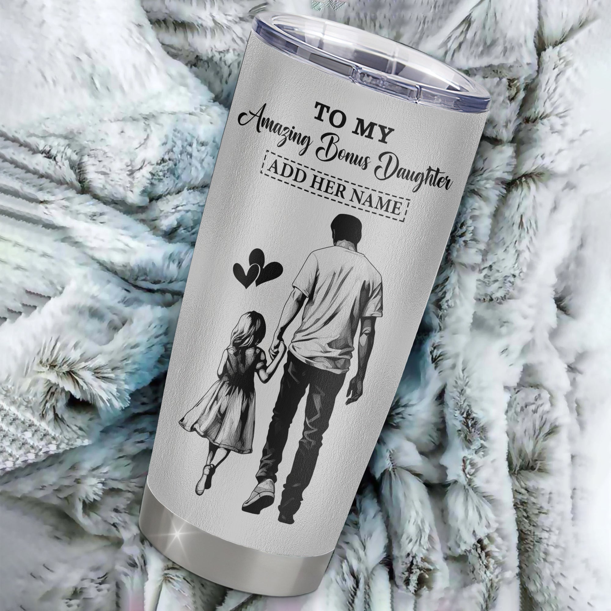 Personalized To My Amazing Bonus Daughter Tumbler From Bonus Dad Stepdad Man It A Big Hug Stepdaughter Birthday Gifts Christmas Custom Stainless Steel Travel Mug | siriusteestore