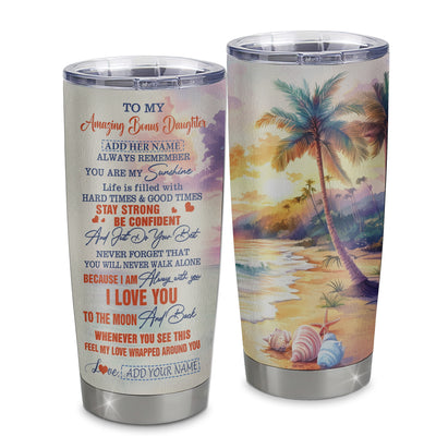 Personalized To My Amazing Bonus Daughter Tumbler From Stepmom Stepdad Beach It A Big Hug Stepdaughter Birthday Gifts Christmas Custom Stainless Steel Travel Mug | siriusteestore