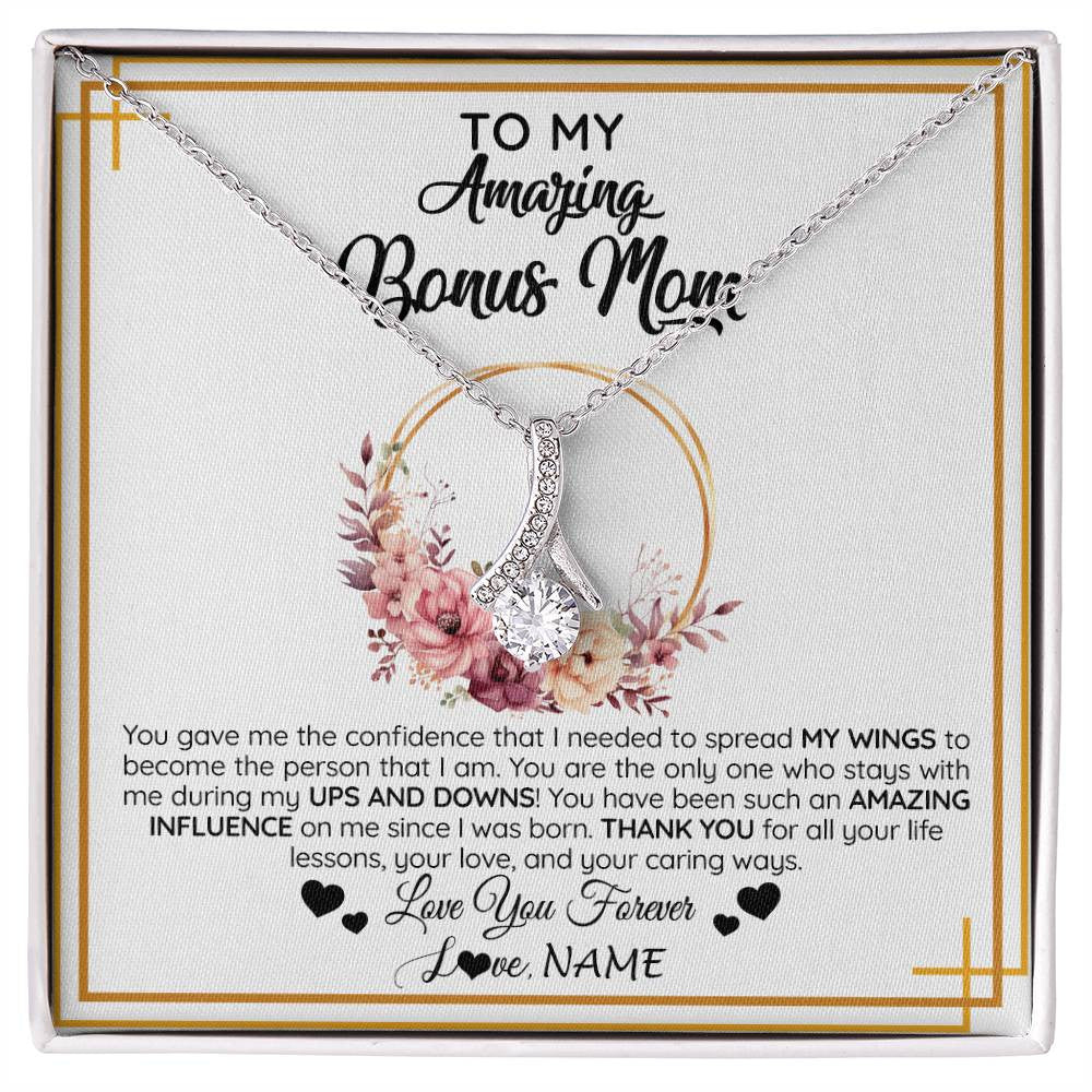 Alluring Beauty Necklace 14K White Gold Finish | 1 | Personalized To My Amazing Bonus Mom Necklace From Daughter You Gave Me The Confidence Stepmom Birthday Mothers Day Christmas Customized Gift Box Message Card | siriusteestore