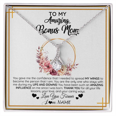 Alluring Beauty Necklace 14K White Gold Finish | 1 | Personalized To My Amazing Bonus Mom Necklace From Daughter You Gave Me The Confidence Stepmom Birthday Mothers Day Christmas Customized Gift Box Message Card | siriusteestore