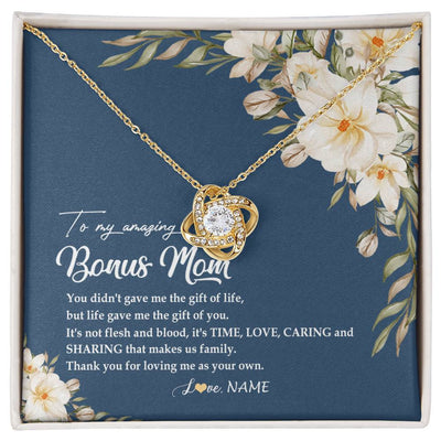 Love Knot Necklace 18K Yellow Gold Finish | Personalized To My Amazing Bonus Mom Necklace from Daughter Thank You Step Mom Jewelry Birthday Mothers Day Thanksgiving Christmas Customized Message Card | siriusteestore