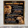 Personalized To My Amazing Bonus Son Blanket From Bonus Dad Stepdad Lion It A Big Hug Stepson Birthday Gifts Graduation Christmas Custom Fleece Throw Blanket | siriusteestore