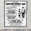 Personalized To My Amazing Bonus Son Blanket From Bonus Dad Stepdad Man It A Big Hug Stepson Birthday Gifts Graduation Christmas Customized Fleece Blanket | siriusteestore