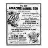 Personalized To My Amazing Bonus Son Blanket From Stepmom Stepdad White Tiger It A Big Hug Stepson Birthday Gifts Christmas Customized Fleece Throw Blanket | siriusteestore