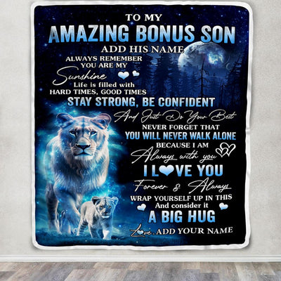 Personalized To My Amazing Bonus Son Lion Blanket From Stepmother My Sunshine Stepson Birthday Gifts Graduation Christmas Customized Fleece Blanket | siriusteestore