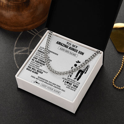 Cuban Link Chain Necklace Stainless Steel | 2 | Personalized To My Amazing Bonus Son Necklace From Bonus Dad Stepdad Man It A Big Hug Stepson Birthday Gifts Graduation Christmas Custom Gift Box Message Card | https://siriusteestore.