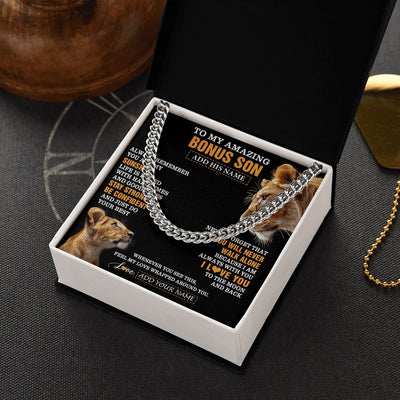 Cuban Link Chain Necklace Stainless Steel | 2 | Personalized To My Amazing Bonus Son Necklace From Bonus Mom Stepmom Lion It A Big Hug Stepson Birthday Gifts Graduation Christmas Custom Gift Box Message Card | https://siriusteestore.