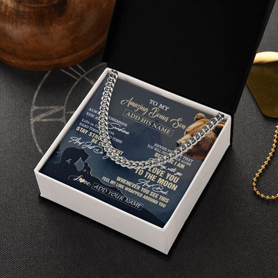 Cuban Link Chain Necklace Stainless Steel | 2 | Personalized To My Amazing Bonus Son Necklace From Stepmom Stepdad Bear It A Big Hug Stepson Birthday Gifts Graduation Christmas Custom Gift Box Message Card | https://siriusteestore.