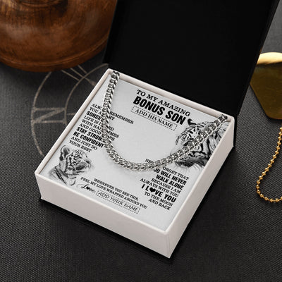 Cuban Link Chain Necklace Stainless Steel | 2 | Personalized To My Amazing Bonus Son Necklace From Stepmom Stepdad White Tiger It A Big Hug Stepson Birthday Gifts Christmas Custom Gift Box Message Card | https://siriusteestore.