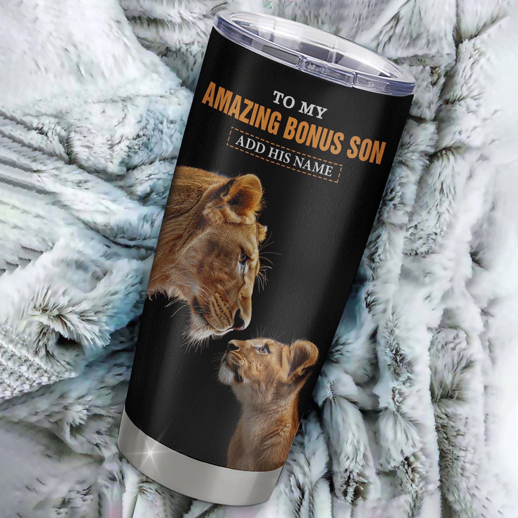 Personalized To My Amazing Bonus Son Tumbler From Bonus Mom Stepmom Lion It A Big Hug Stepson Birthday Gifts Graduation Christmas Custom Stainless Steel Travel Mug | siriusteestore