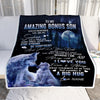 Personalized To My Amazing Bonus Son Wolf Blanket From Stepmom Stepdad Moon Wolf Stepson Birthday Graduation Christmas Customized Bed Fleece Throw Blanket | siriusteestore