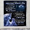 Personalized To My Amazing Bonus Son Wolf Blanket From Stepmom Stepdad Moon Wolf Stepson Birthday Graduation Christmas Customized Bed Fleece Throw Blanket | siriusteestore