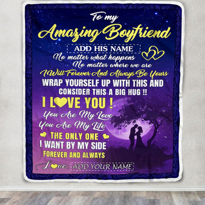 Personalized To My Amazing Boyfriend Blanket Big Hug For Boyfriend Birthday Gifts Anniversary Romantic Valentines Day Gifts For Him Christmas Fleece Blanket | siriusteestore