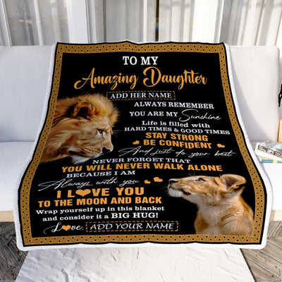 Personalized To My Amazing Daughter Blanket From Dad Father Lion It A Big Hug Daughter Birthday Gifts Graduation Christmas Customized Fleece Throw Blanket | siriusteestore